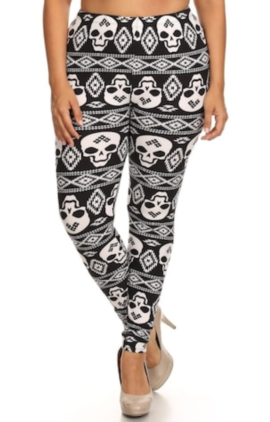 Geometric Tribal Skull Black & White Soft Leggings