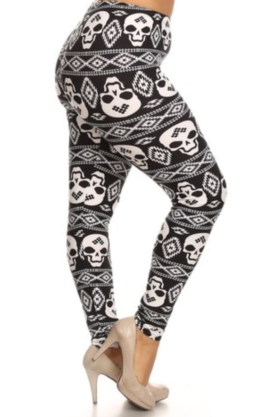 Geometric Tribal Skull Black & White Soft Leggings