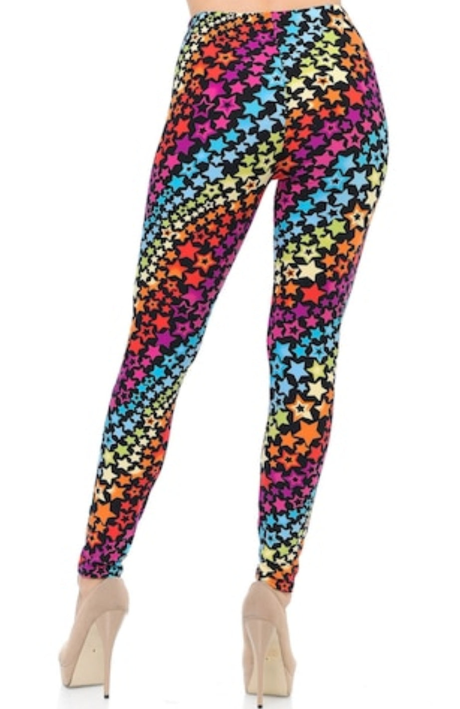 Flowing Rainbow Stars Buttery Soft Brushed Leggings