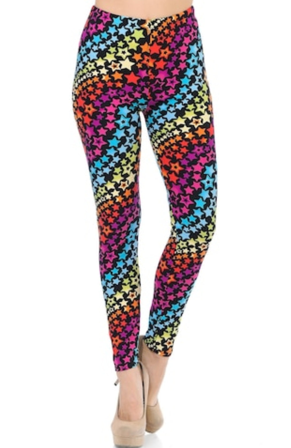 Flowing Rainbow Stars Buttery Soft Brushed Leggings