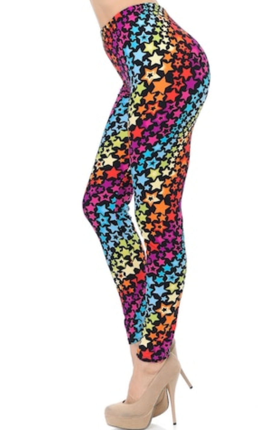 Flowing Rainbow Stars Buttery Soft Brushed Leggings