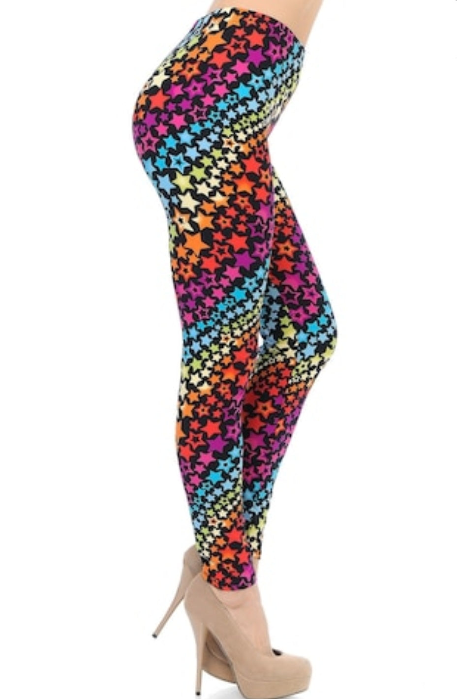 Flowing Rainbow Stars Buttery Soft Brushed Leggings