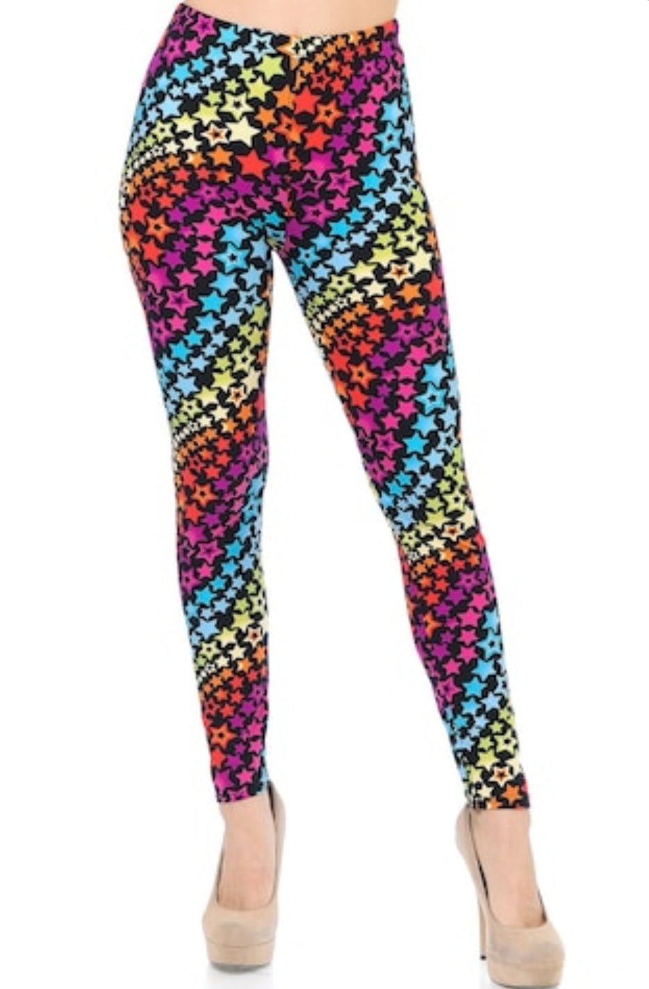 Flowing Rainbow Stars Buttery Soft Brushed Leggings