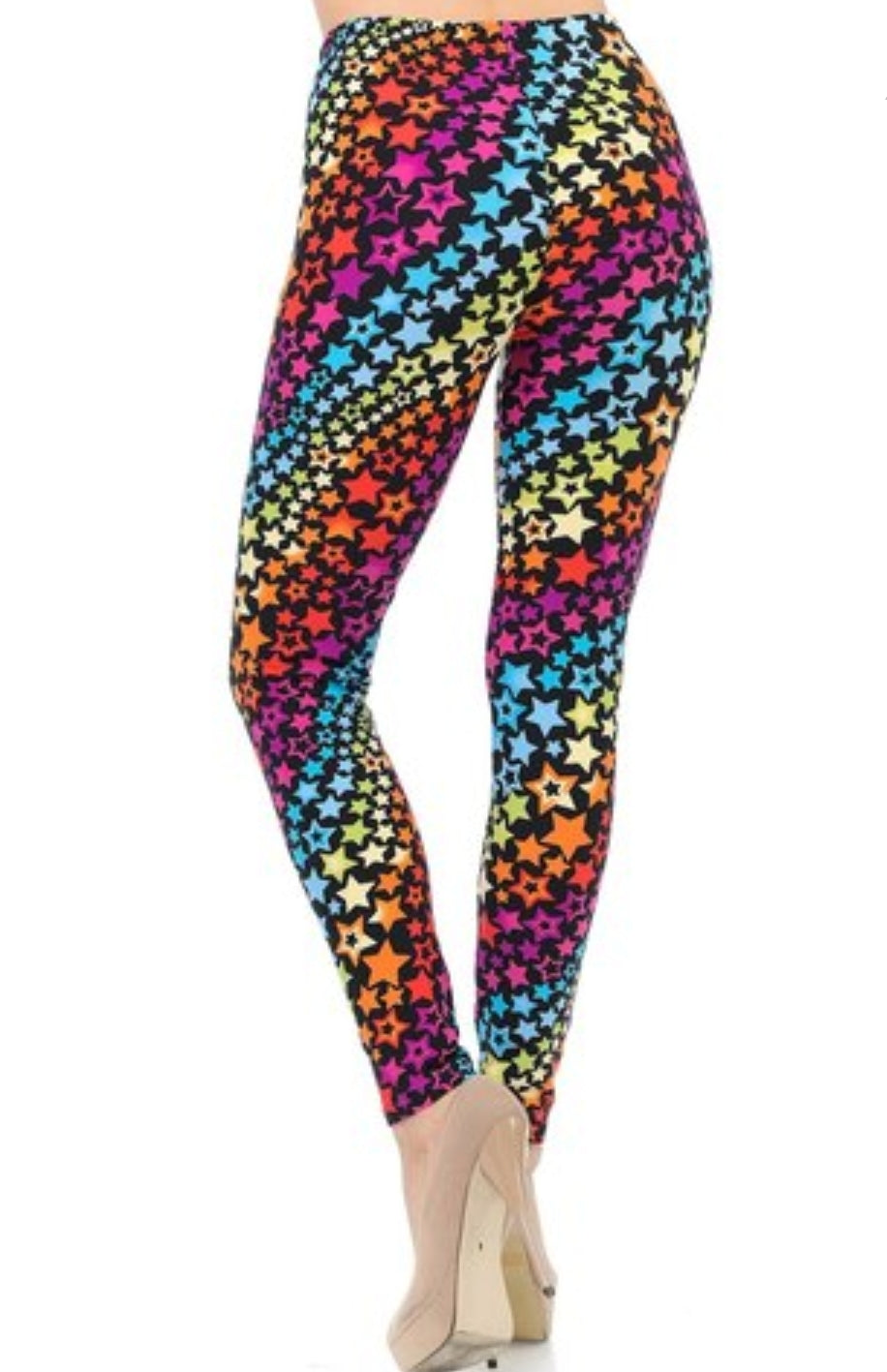 Flowing Rainbow Stars Buttery Soft Brushed Leggings