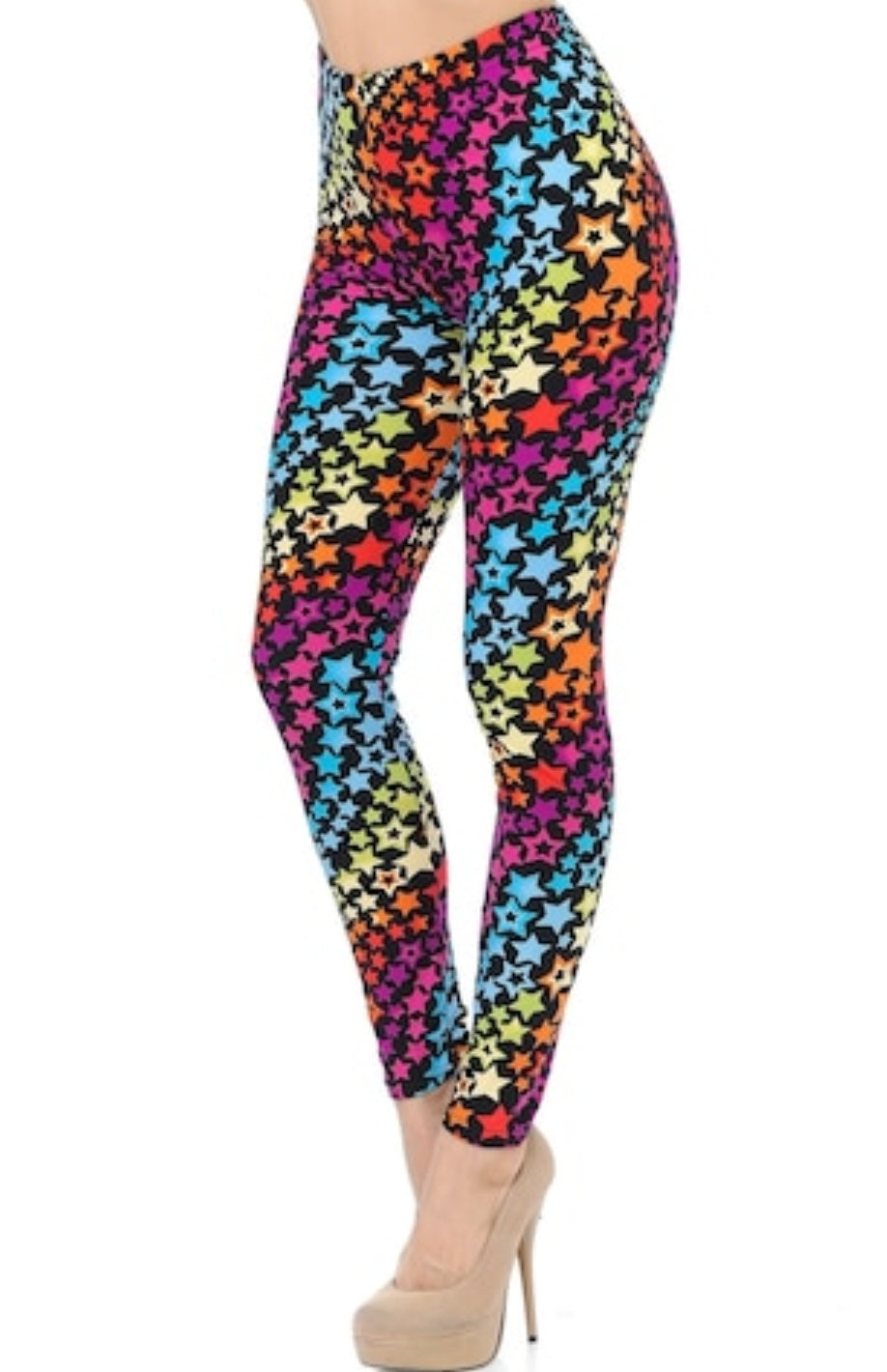 Flowing Rainbow Stars Buttery Soft Brushed Leggings