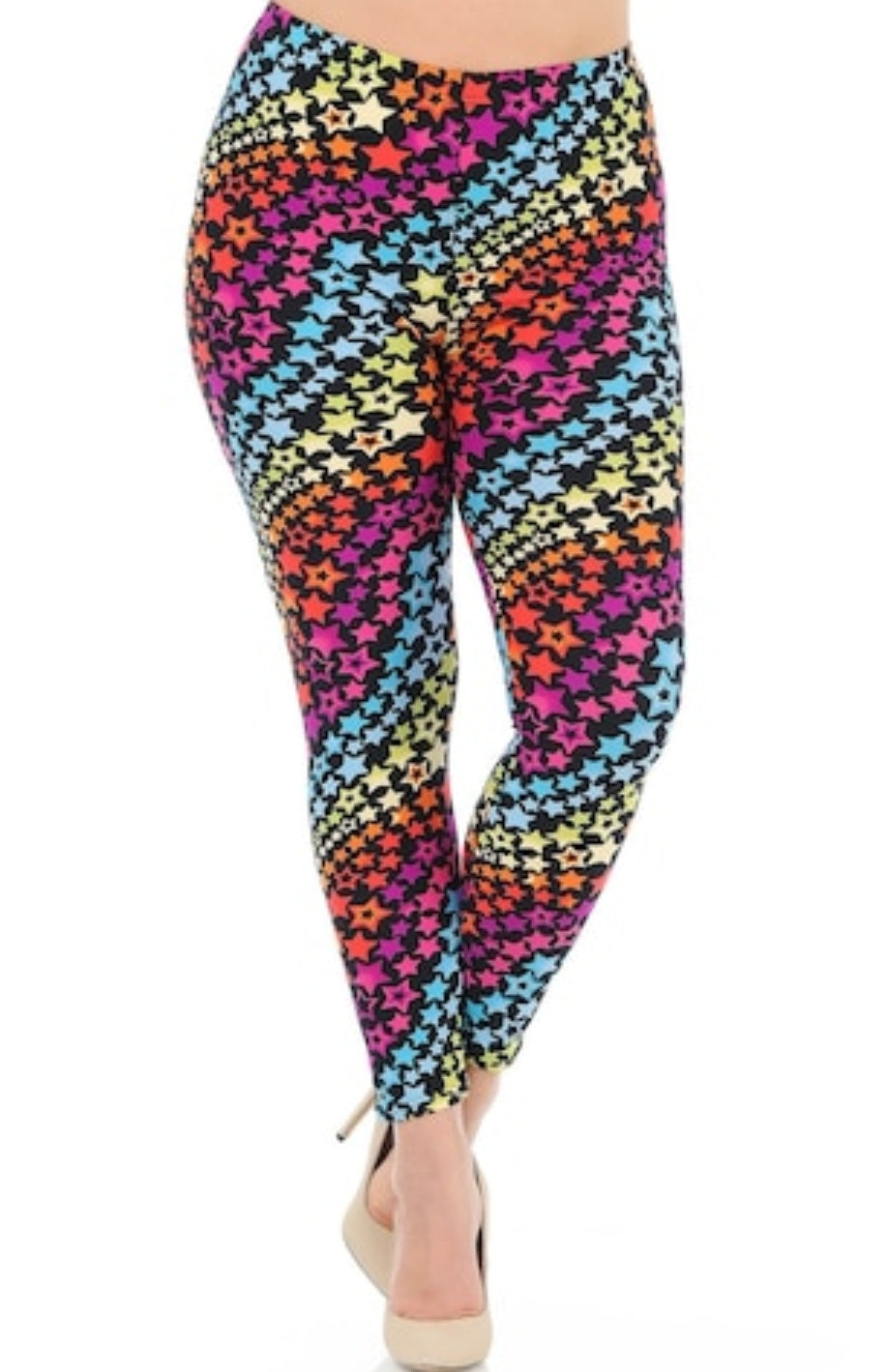 Flowing Rainbow Stars Buttery Soft Brushed Leggings