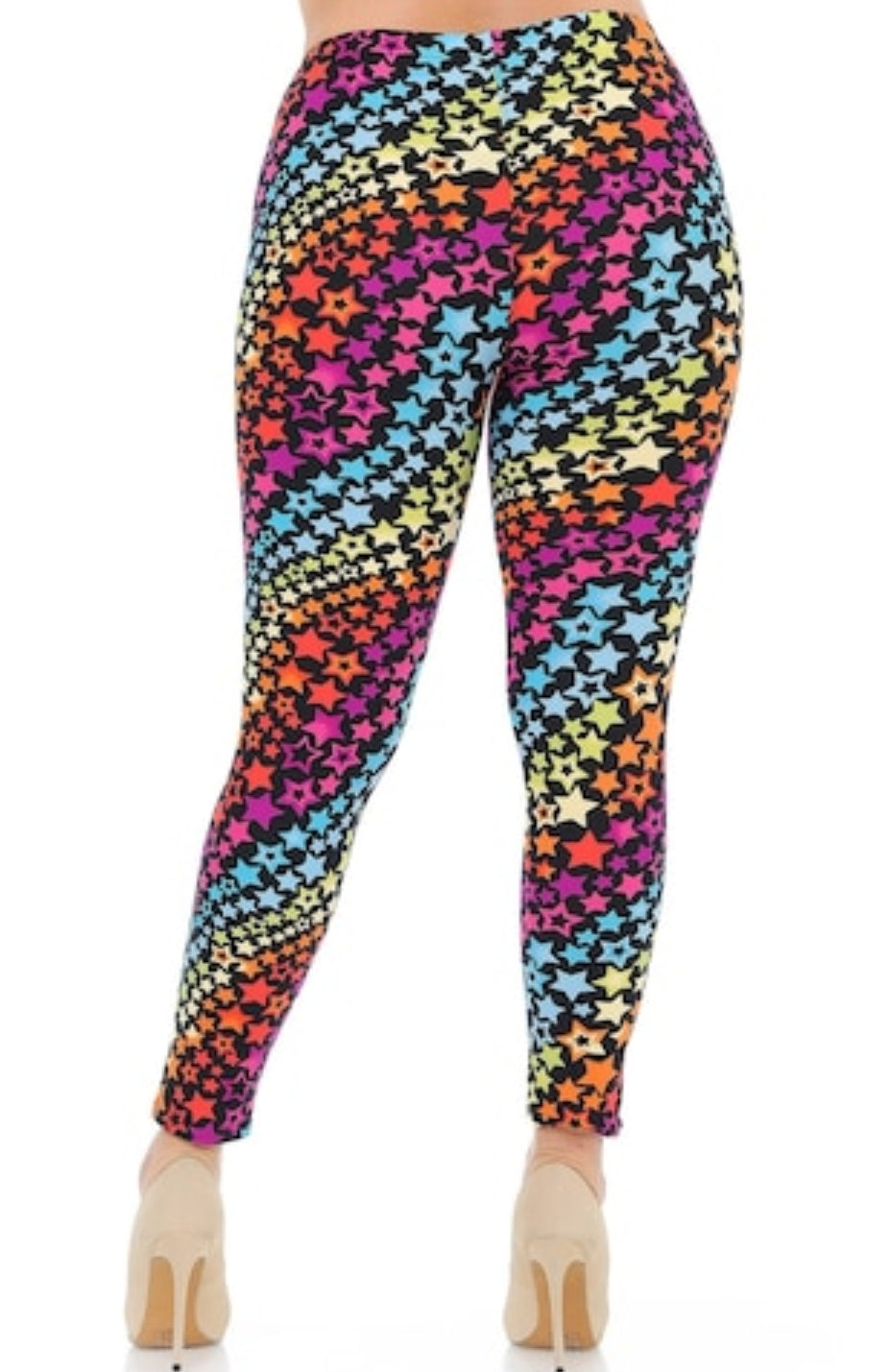 Flowing Rainbow Stars Buttery Soft Brushed Leggings