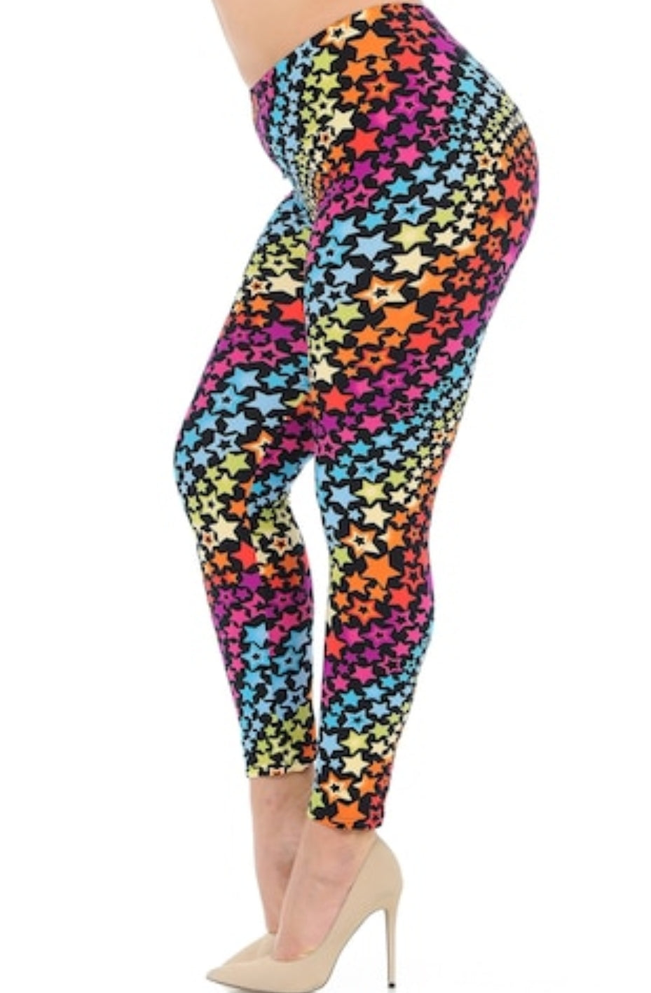 Flowing Rainbow Stars Buttery Soft Brushed Leggings