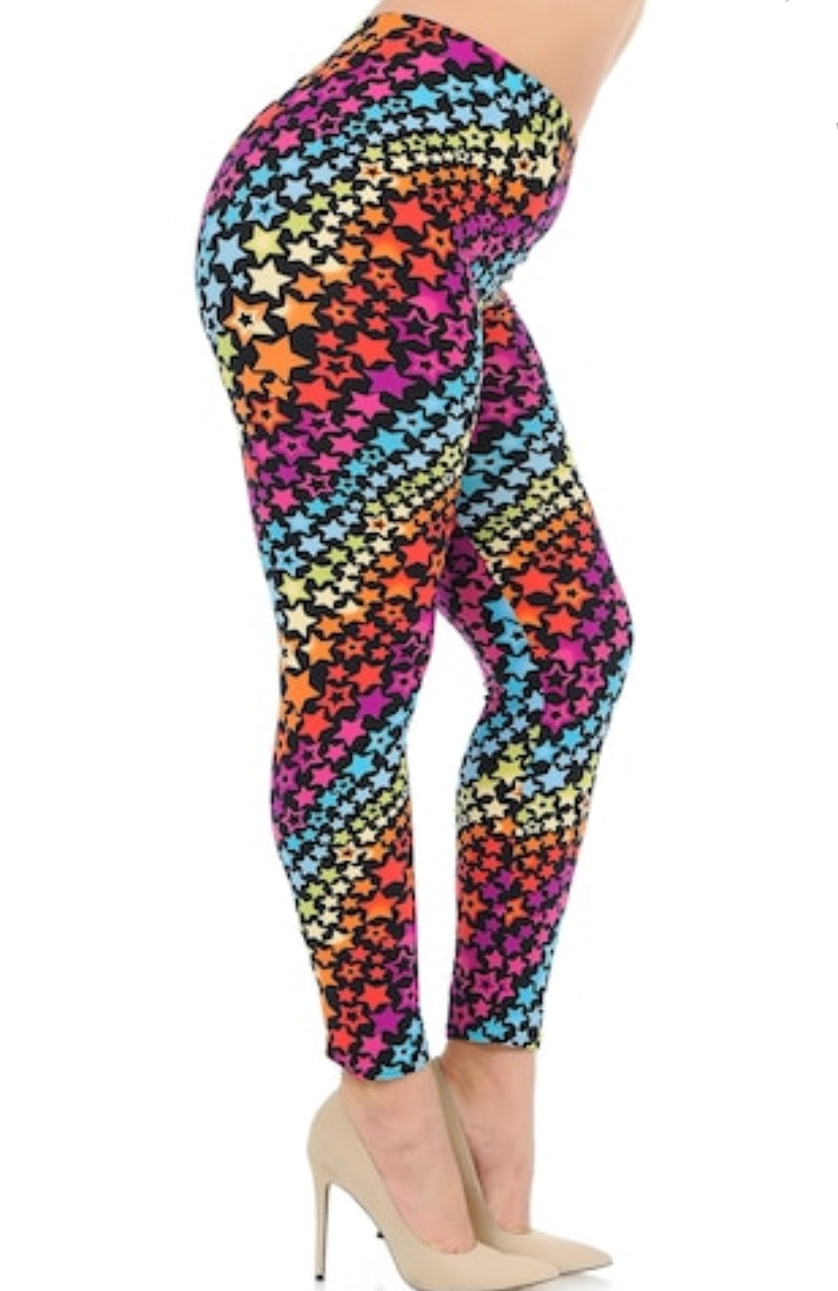 Flowing Rainbow Stars Buttery Soft Brushed Leggings