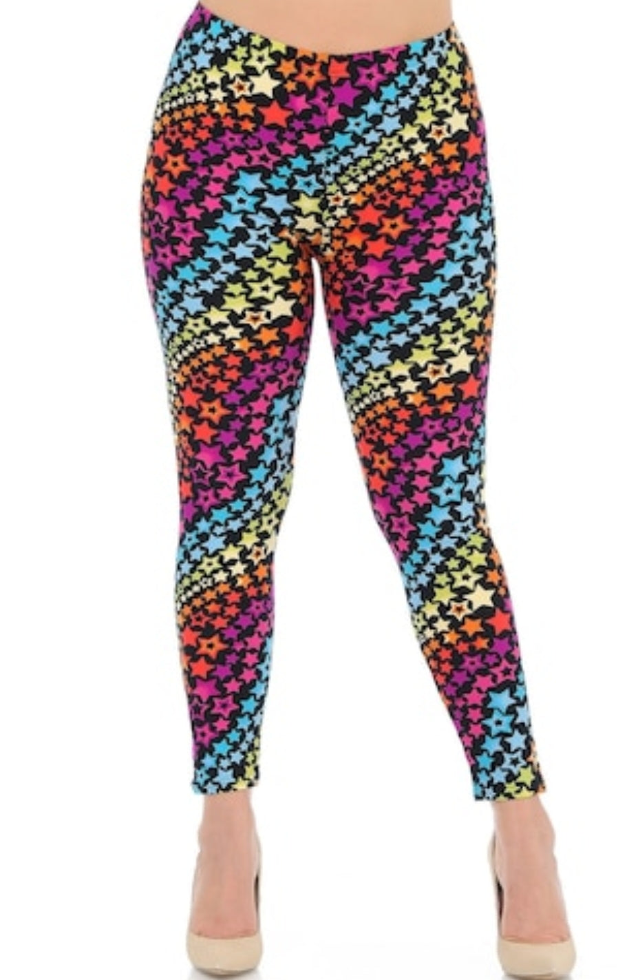 Flowing Rainbow Stars Buttery Soft Brushed Leggings