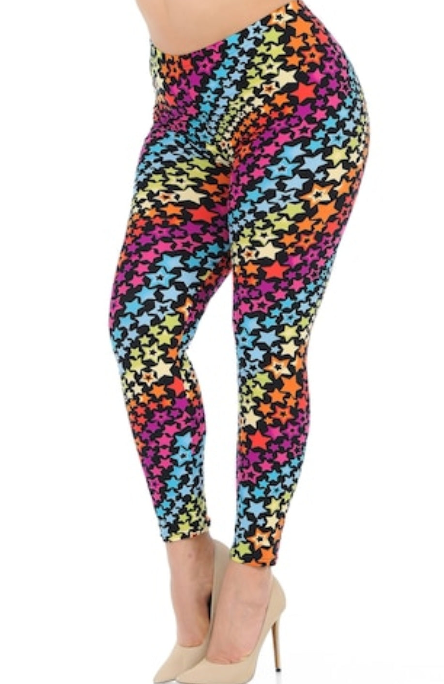 Flowing Rainbow Stars Buttery Soft Brushed Leggings