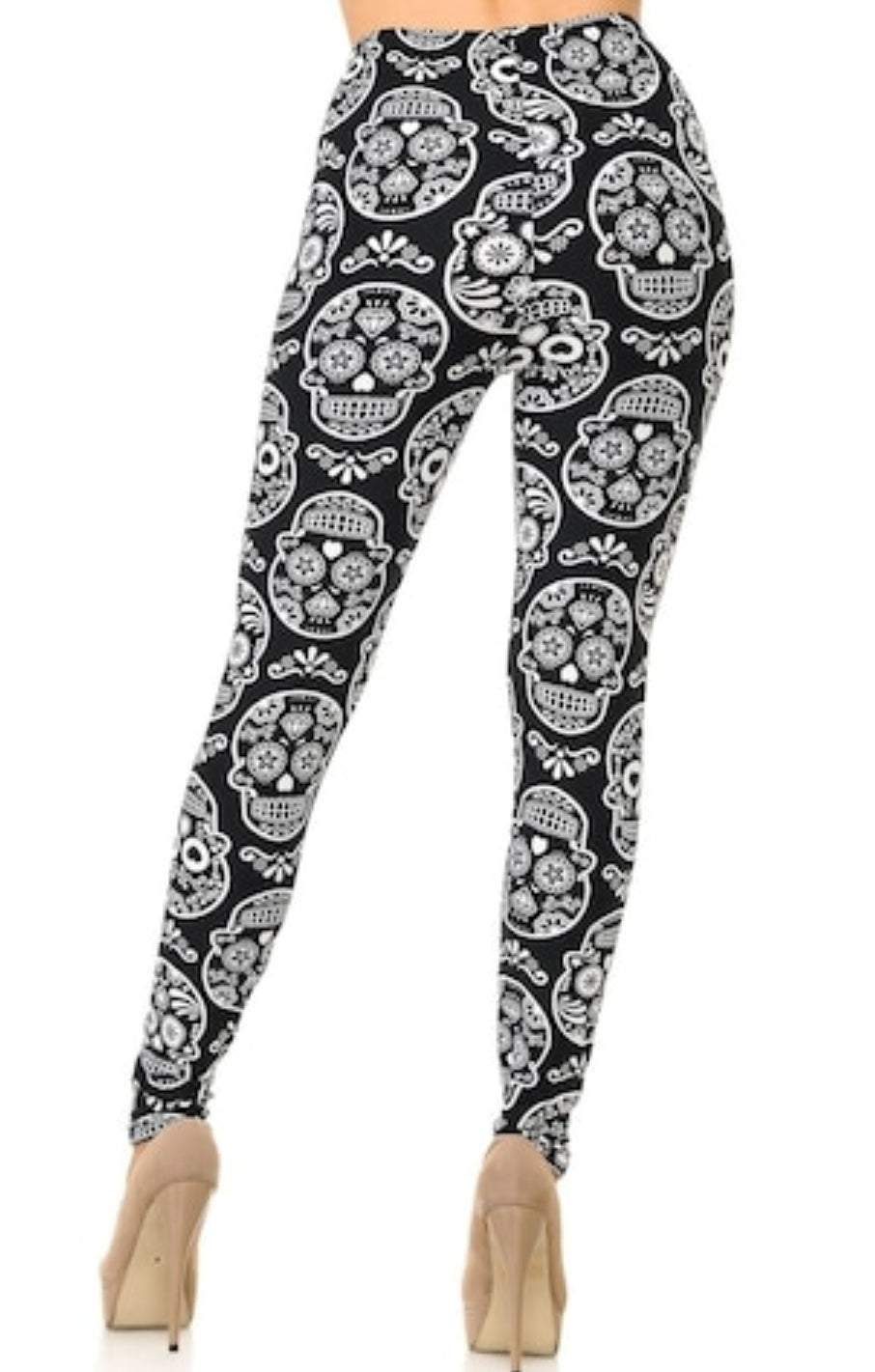 Symmetrical Black & White Sugar Skull Buttery Soft Brushed Leggings